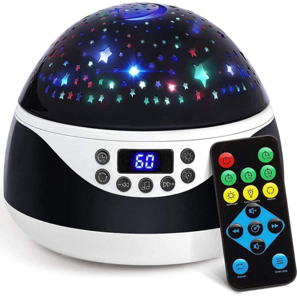 USB Plugged-in, Battery Powered Rotating Projector Night Light with Music_0