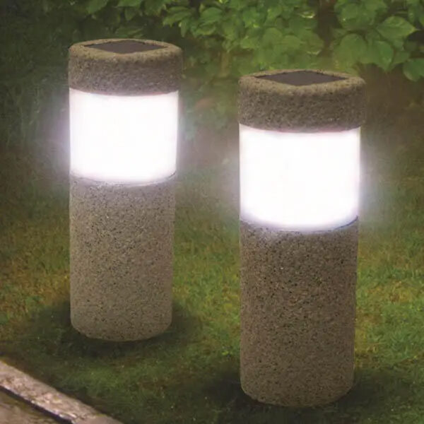 Solar Stone Pillar White LED Lights Outdoor Garden Lamp_0