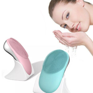 USB Rechargeable Electric Silicone Facial Brush Heated Massager_0