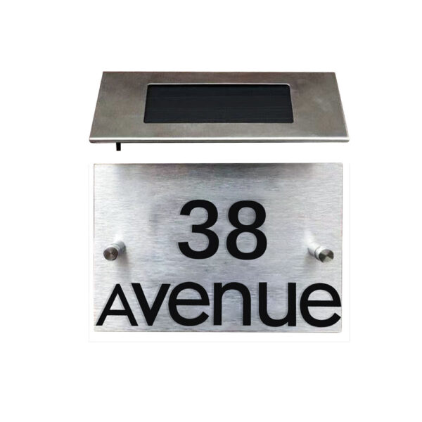 DIY Solar Powered Modern House Stainless Steel Sign Number_0