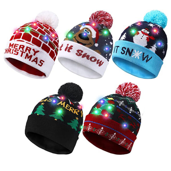LED Christmas Theme Xmas Beanie Knitted Hat - Battery Operated_0