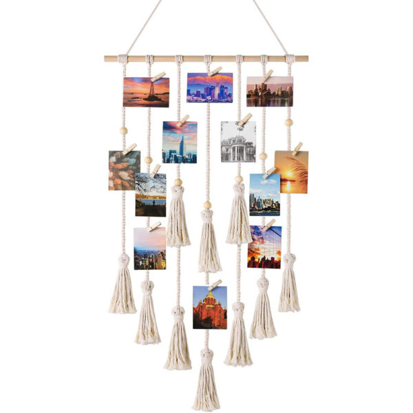 Hanging Photo Display Macramé with Light Wall Décor - Battery Powered_0