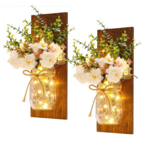 Remote Controlled Rustic Wall Mason Jar Scone Fairy Lights- Battery Powered_0